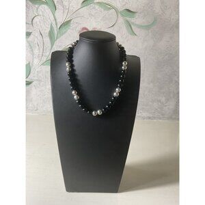 Black & Silver Beaded Necklace With Toggle Clasp